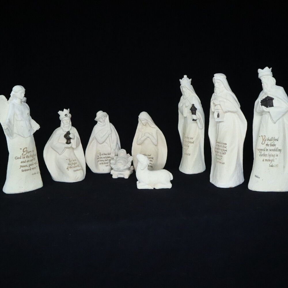 Nativity 9 piece set New King James Stone Resin Ivory White